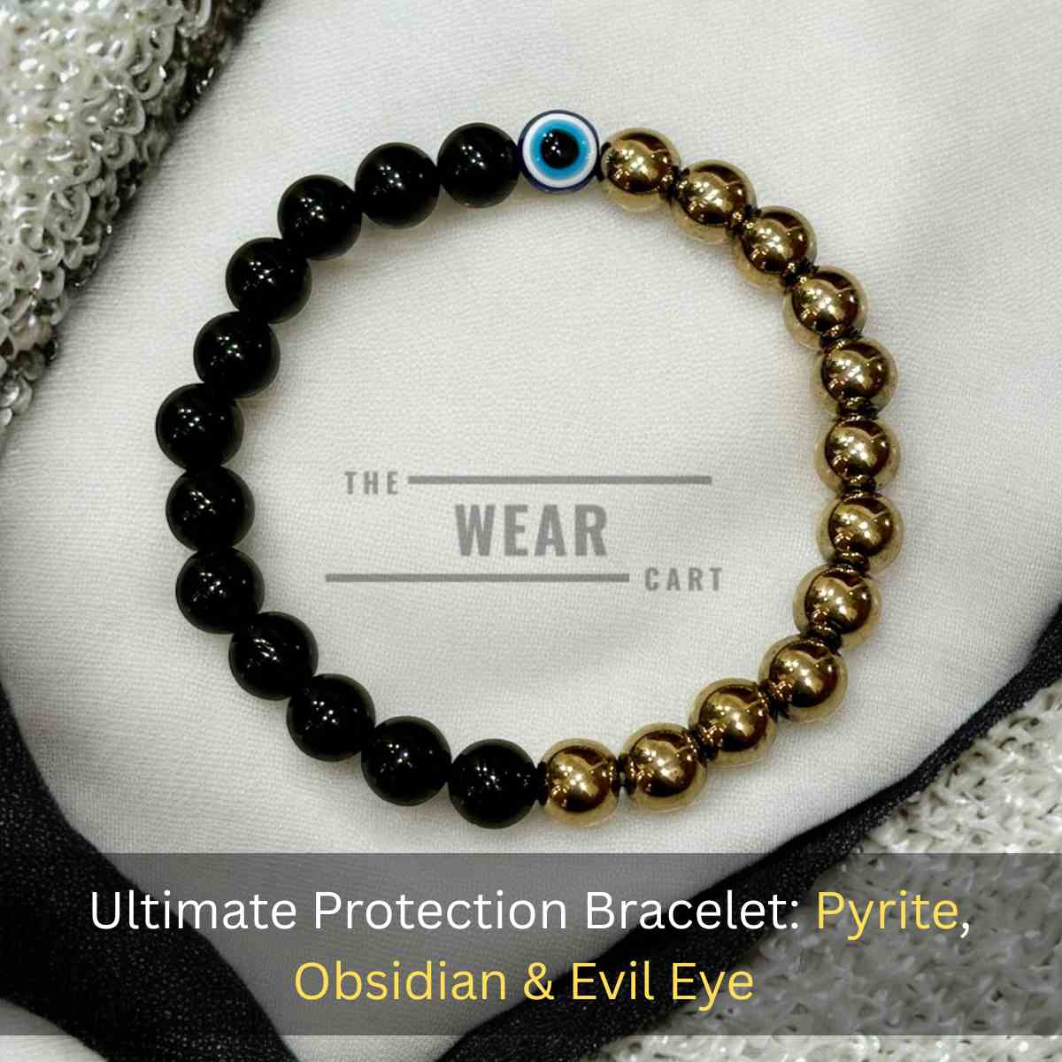 Money Shield Trio Bracelet - Pyrite + Obsidian Evil Eye