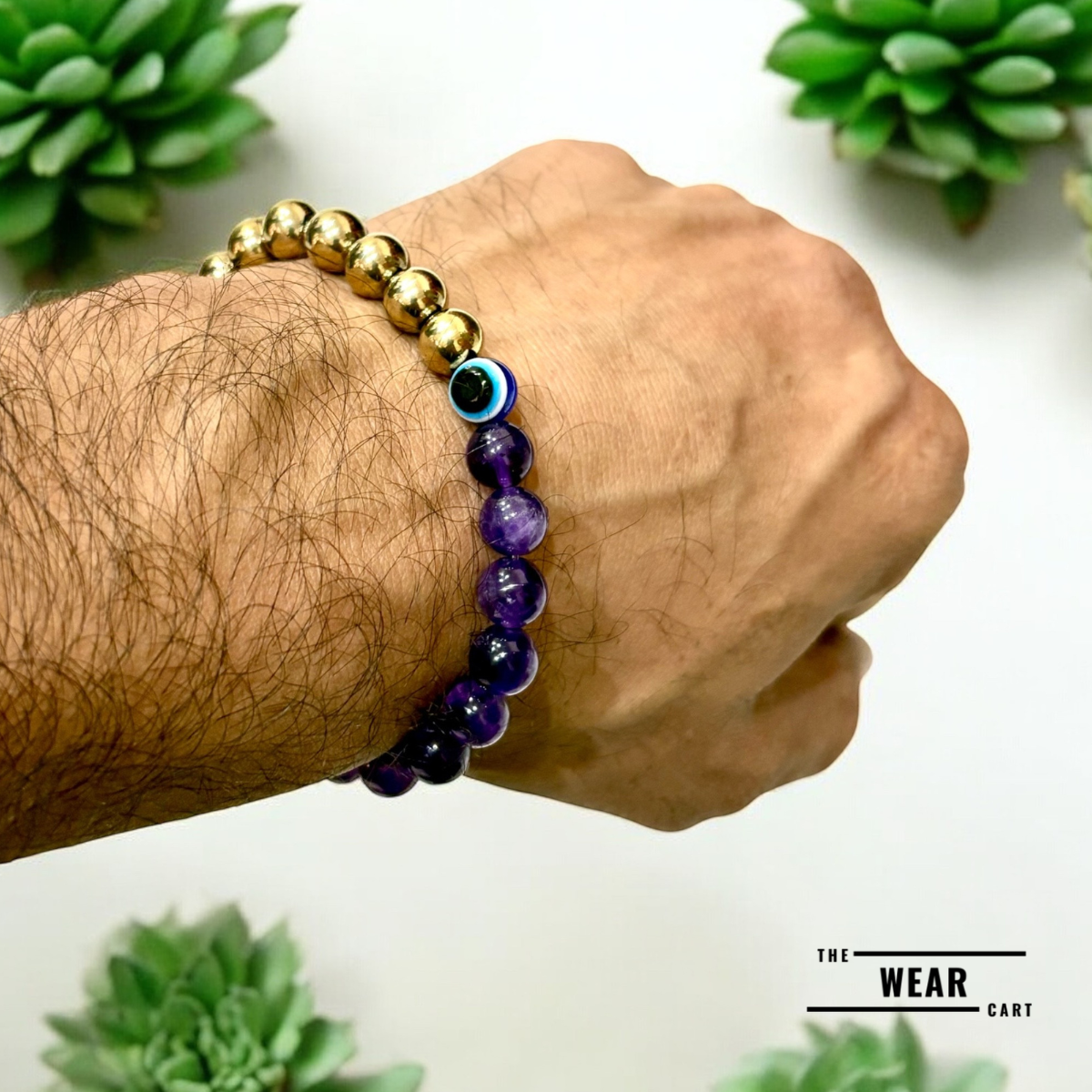 Pyrite, Amethyst & Evil Eye Bracelet