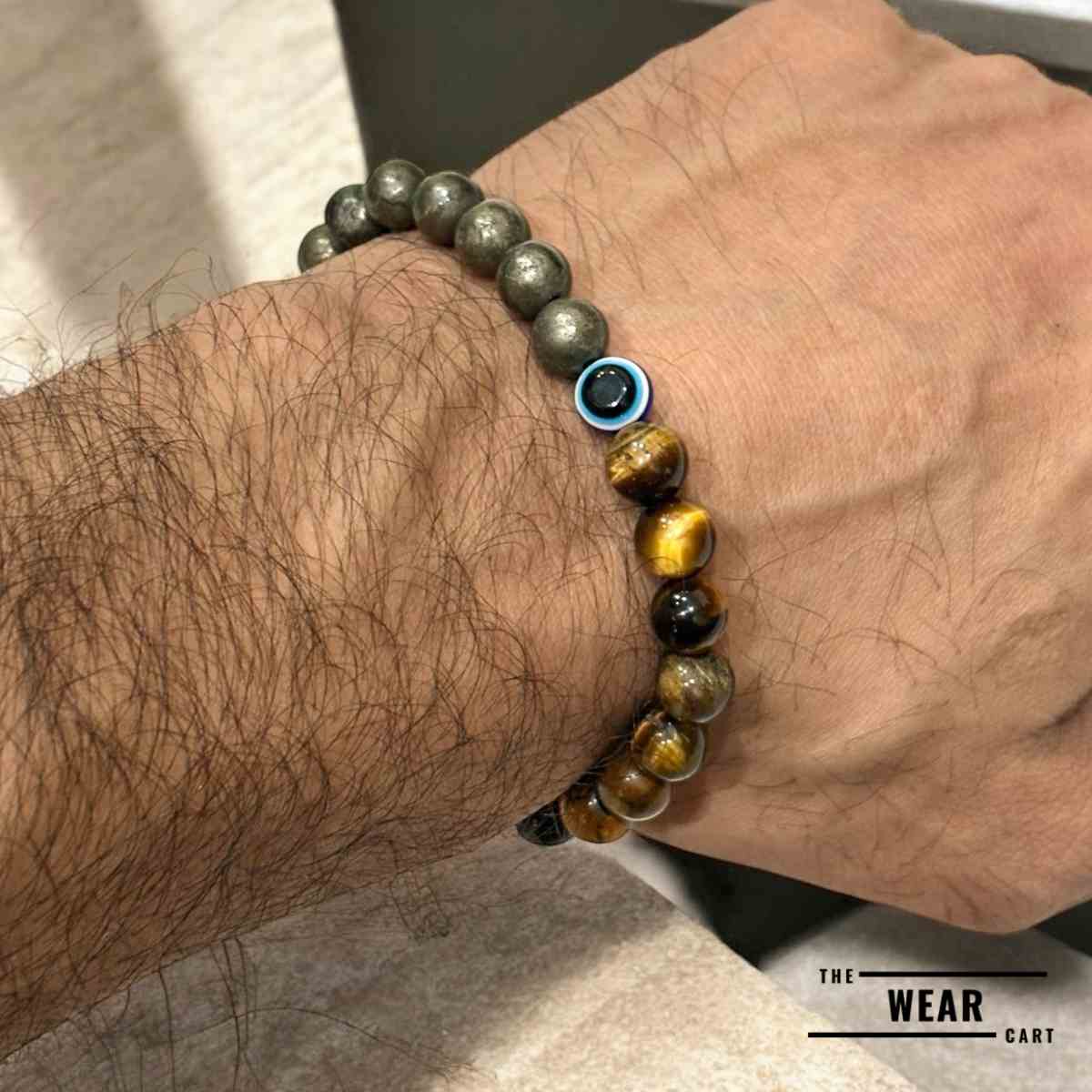 Pyrite Protector Bracelet -Pyrite +Tiger Eye + Evil Eye