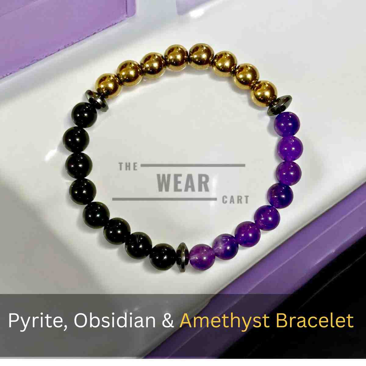 Pyrite, Obsidian & Amethyst Bracelet