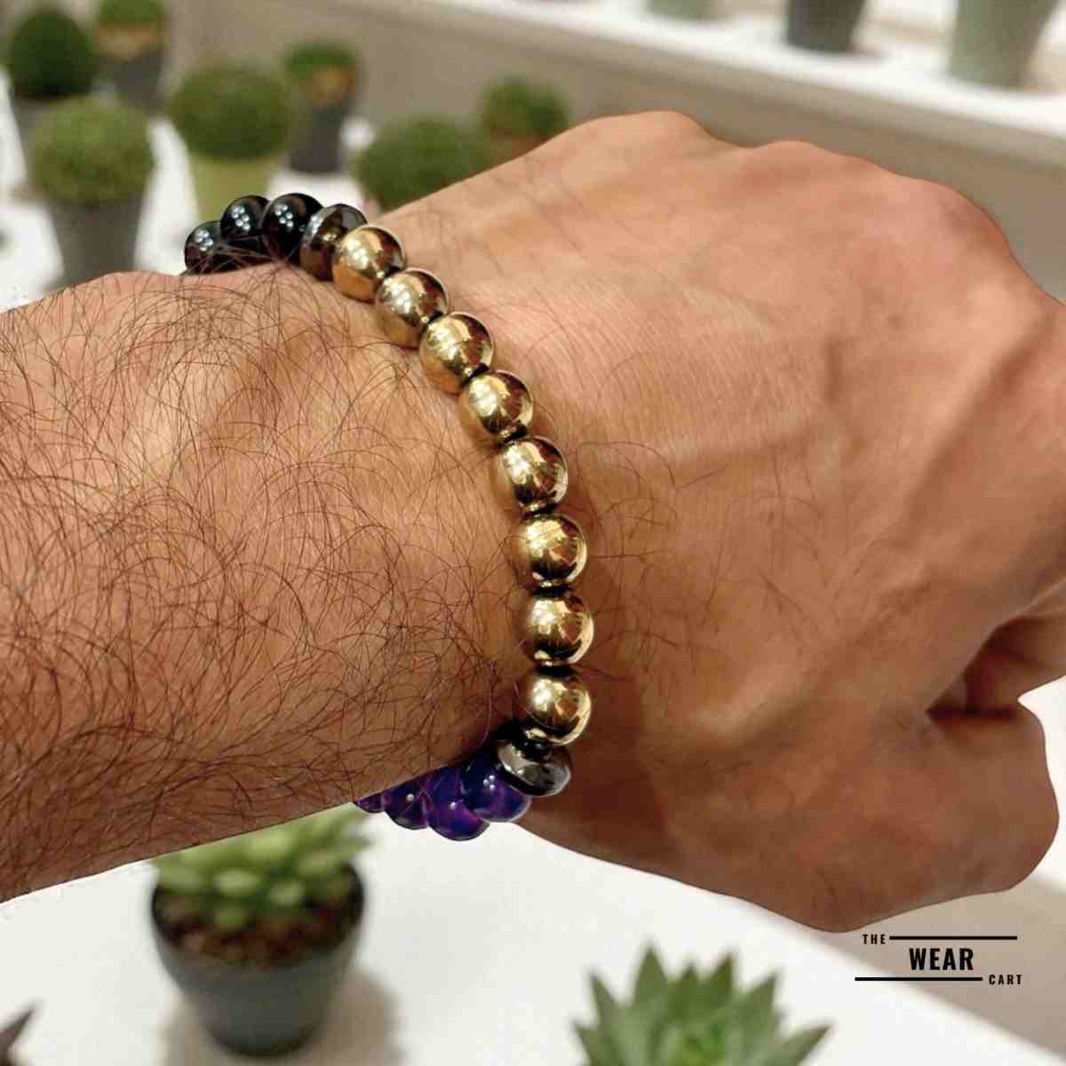 Pyrite, Obsidian & Amethyst Bracelet