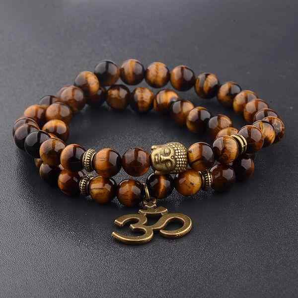 Natural Tiger Eye Stone With Om Budha Bracelet