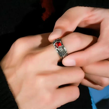 Feng Shui Pixiu Red Garnet Ring