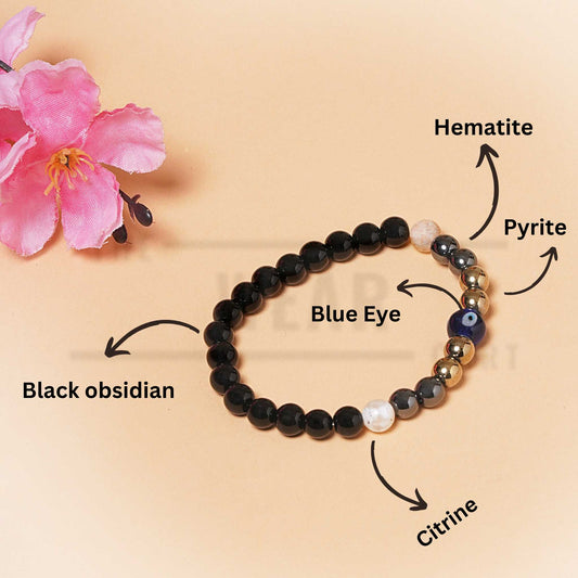 Pyrite, Hematite, Citrine, Black Obsidian, With Evil Eye Bracelet