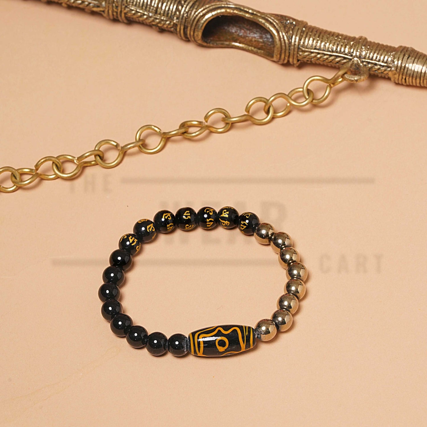 DZI Om mani Black Obsidian Pyrite Money Magnet Bracelet