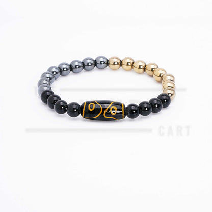 DZI Black Obsidian Hematite and Pyrite Money Magnet Bracelet