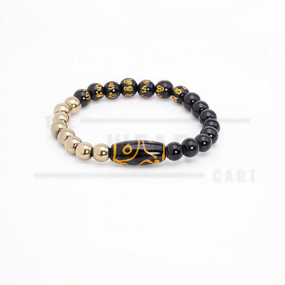 DZI Om mani Black Obsidian Pyrite Money Magnet Bracelet