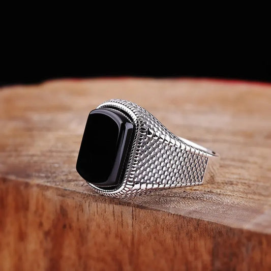 Black Stone Protection & Wealth Ring – Adjustable