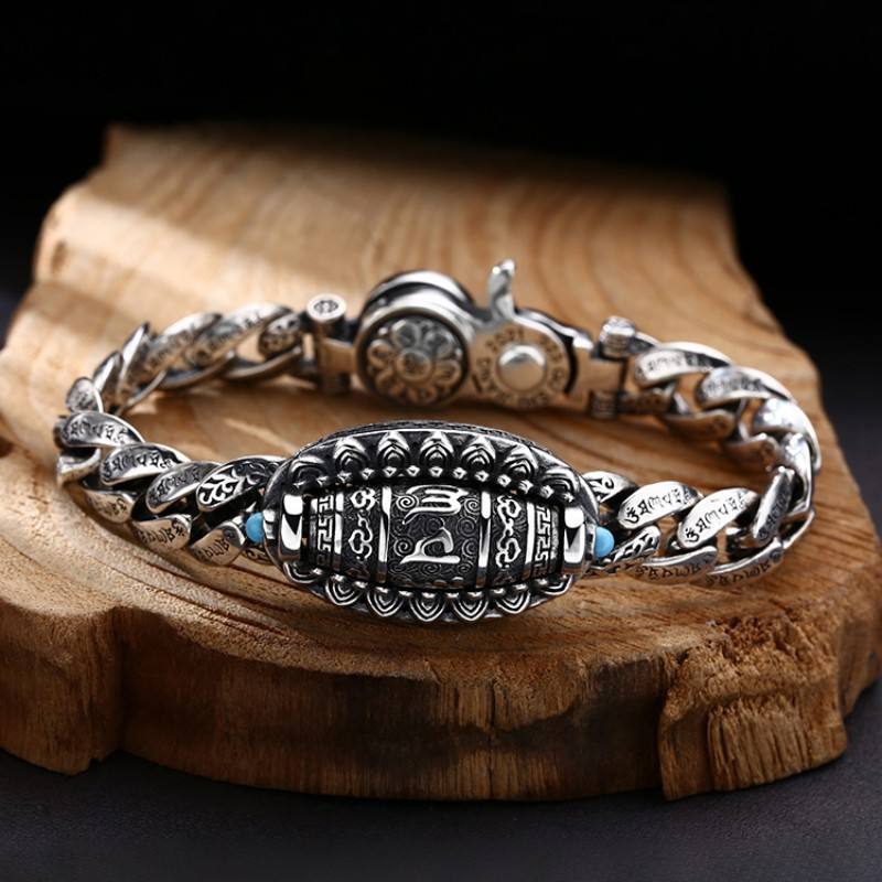 Tibetan Six Mantra Turquoise Dzi Amulet Bracelet