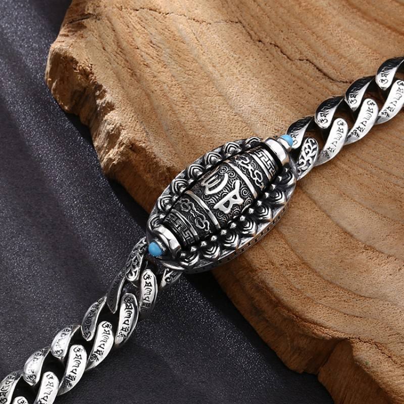 Tibetan Six Mantra Turquoise Dzi Amulet Bracelet