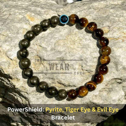 Pyrite Protector Bracelet  -Pyrite +Tiger Eye + Evil Eye