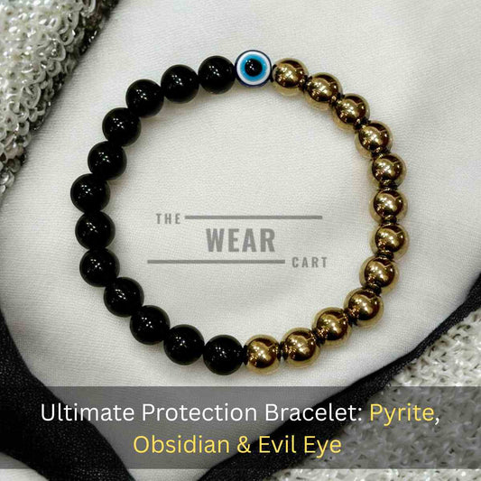 Money Shield Trio Bracelet - Pyrite + Obsidian Evil Eye