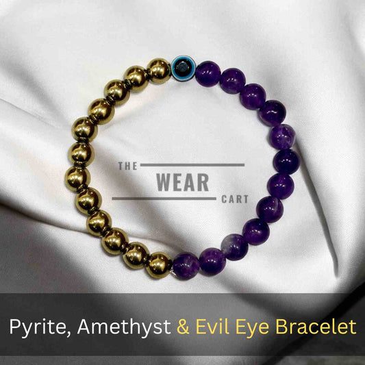 Pyrite, Amethyst & Evil Eye Bracelet
