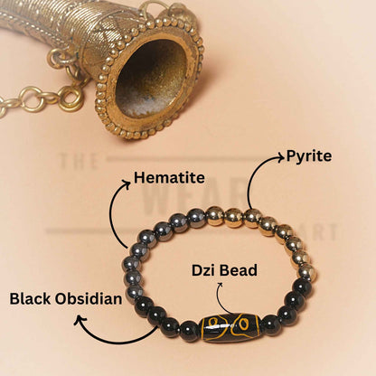 DZI Black Obsidian Hematite and Pyrite Money Magnet Bracelet