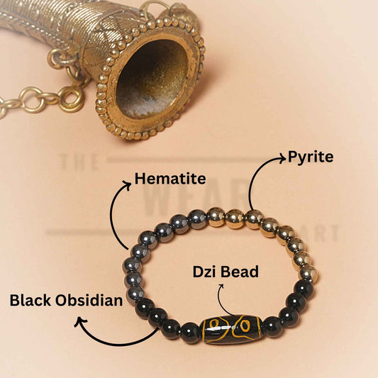 DZI Black Obsidian Hematite and Pyrite Money Magnet Bracelet