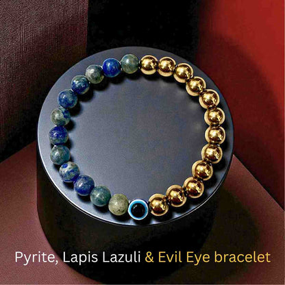 Pyrite, Lapis Lazuli & Evil Eye bracelet
