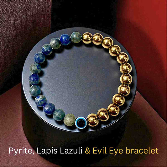 Pyrite, Lapis Lazuli & Evil Eye bracelet