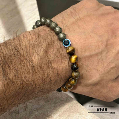 Pyrite Protector Bracelet  -Pyrite +Tiger Eye + Evil Eye