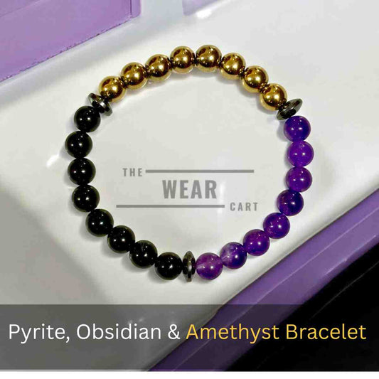 Pyrite, Obsidian & Amethyst Bracelet