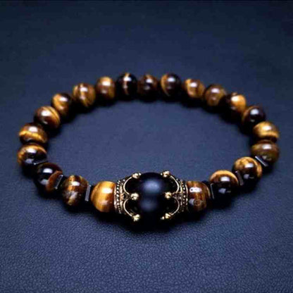 Natural Tiger Eye Stone King Charm Bracelet