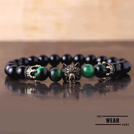 Natural Black Onyx with Green Tiger Eye Stone Bracelet