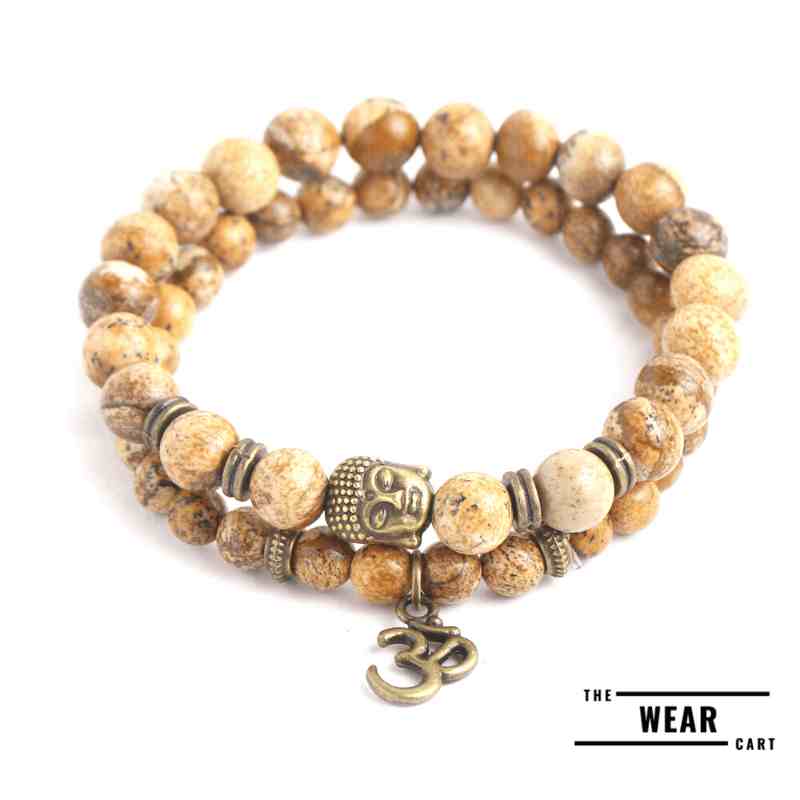 Picture Jasper With Om Budha Charm Bracelet