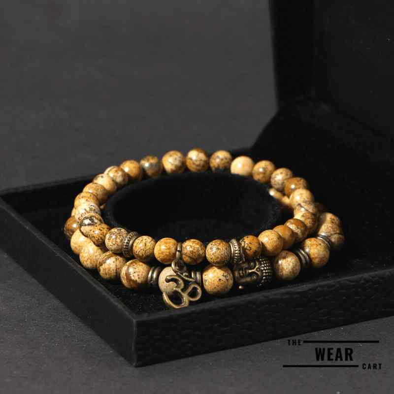 Picture Jasper With Om Budha Charm Bracelet