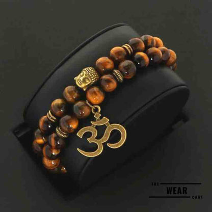 Natural Tiger Eye Stone With Om Budha Bracelet