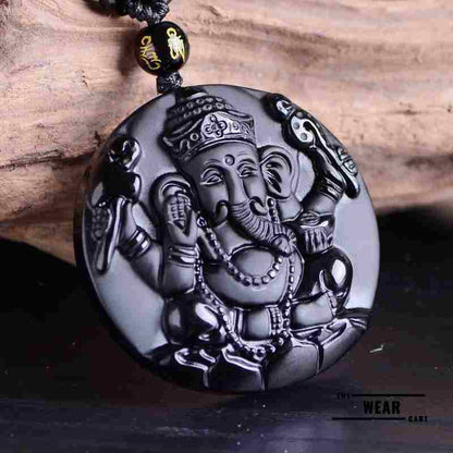 Black Obsidian Ganesha Pendant