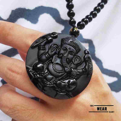 Black Obsidian Ganesha Pendant