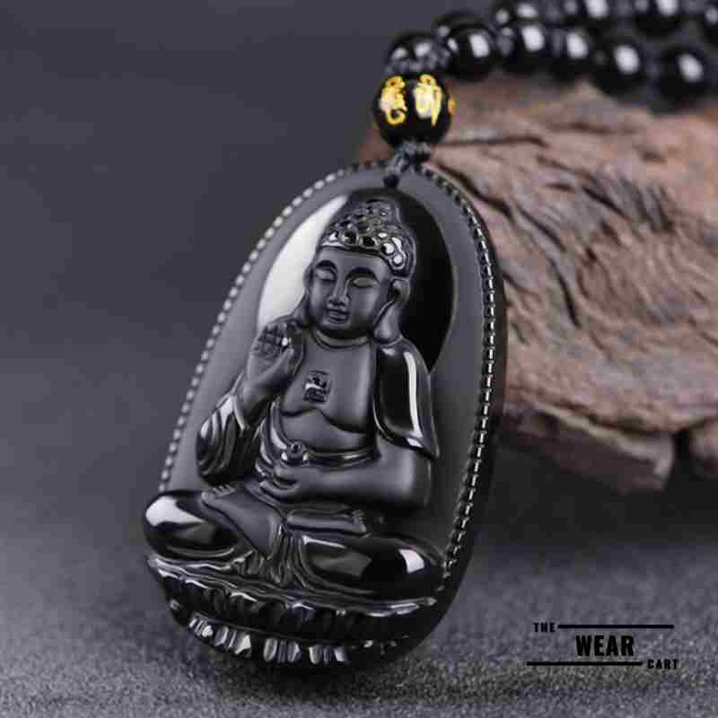 Natural Black Obsidian Buddha Pendant