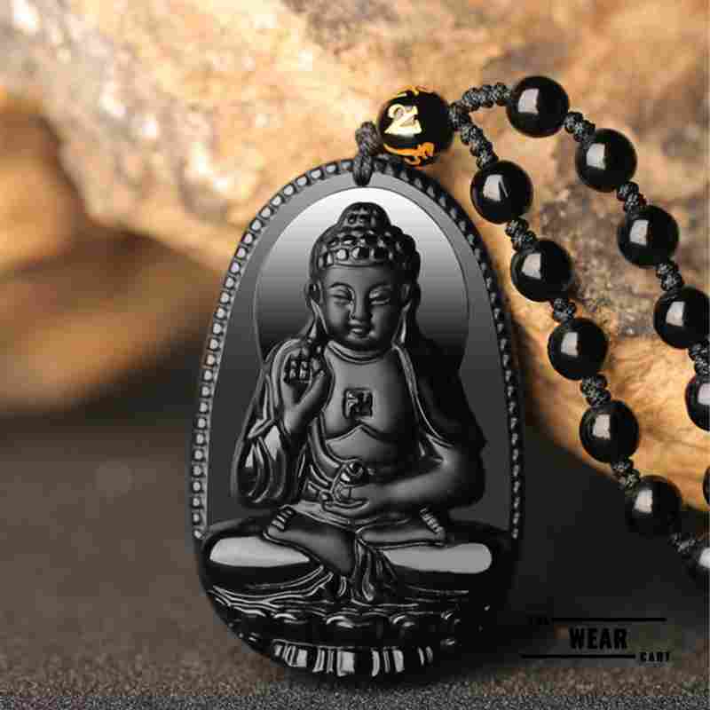 Natural Black Obsidian Buddha Pendant