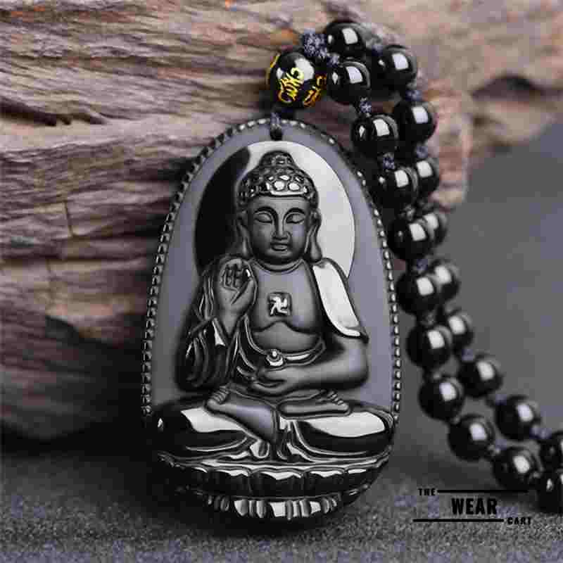 Natural Black Obsidian Buddha Pendant