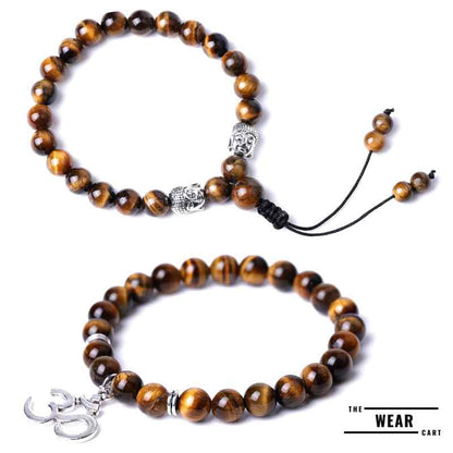 Natural Tiger Eye Aum Buddha Bracelet