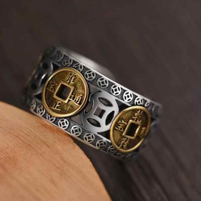 Feng shui Five Emperor Lucky Coin Ring – Adjustable