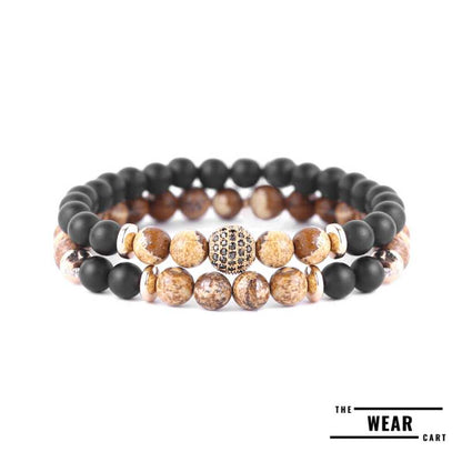 Natural Onyx & Picture Jasper With Zircon Bracelet