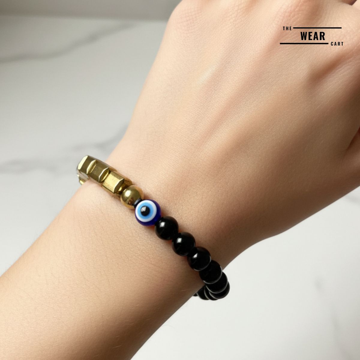 pyrite obsidian evil eye bracelet