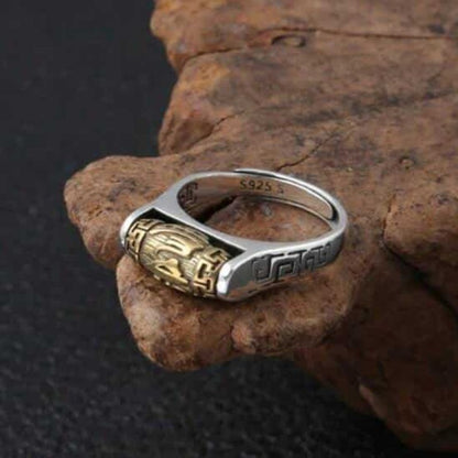 Buddhist six word mantra ring