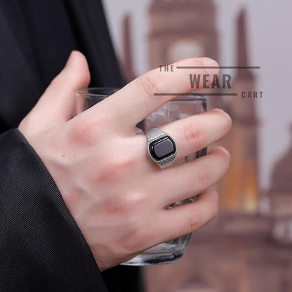 Turkish Black Stone Wealth & Protection Vintage Ring – Adjustable