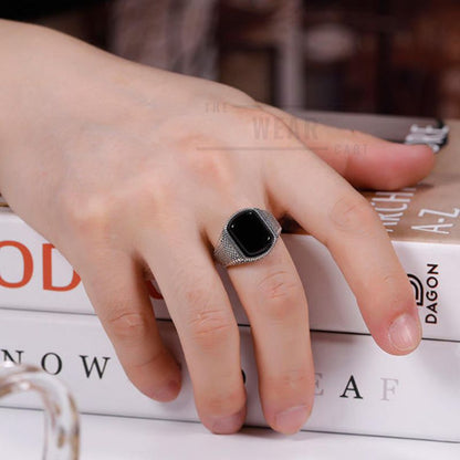 Turkish Black Stone Wealth & Protection Vintage Ring – Adjustable