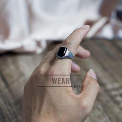 Turkish Black Stone Wealth & Protection Vintage Ring – Adjustable