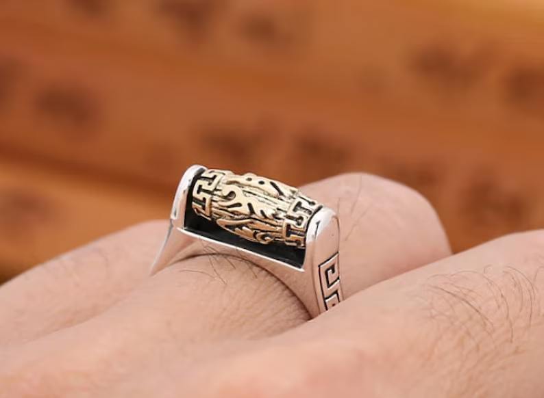 Buddhist six word mantra ring