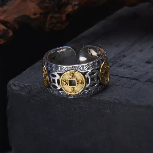 Feng shui Five Emperor Lucky Coin Ring – Adjustable