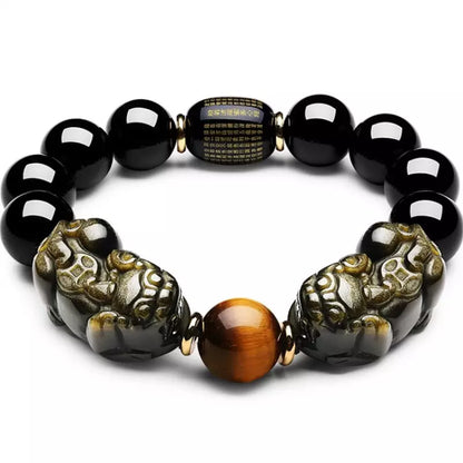 Natural Obsidian Double Pixiu Wealth Bracelet