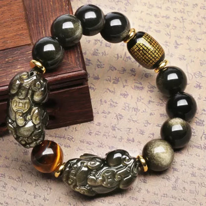 Natural Obsidian Double Pixiu Wealth Bracelet