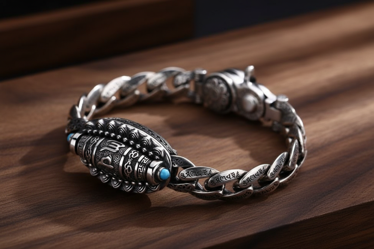 Tibetan Six Mantra Turquoise Dzi Amulet Bracelet
