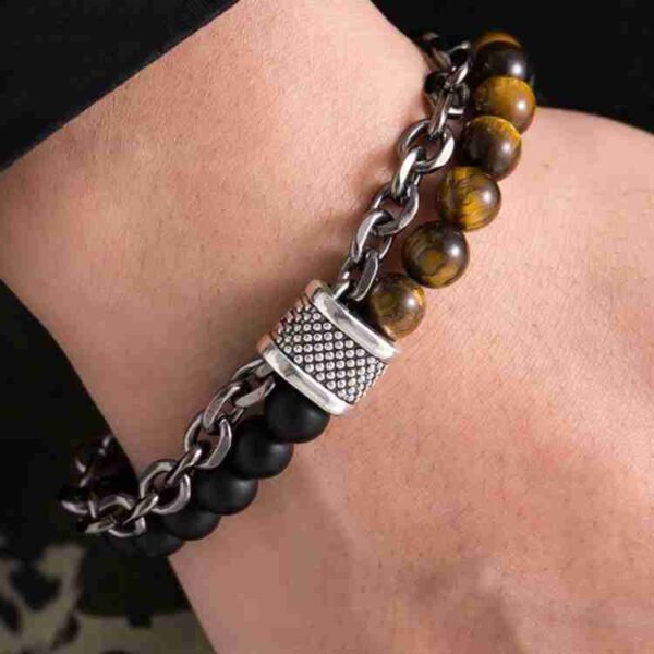 Natural Tiger eye & Agate Stone Stainless Bracelet