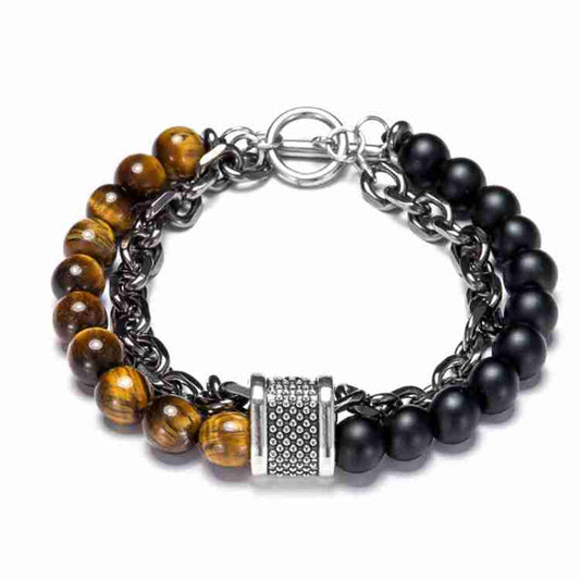 Natural Tiger eye & Agate Stone Stainless Bracelet