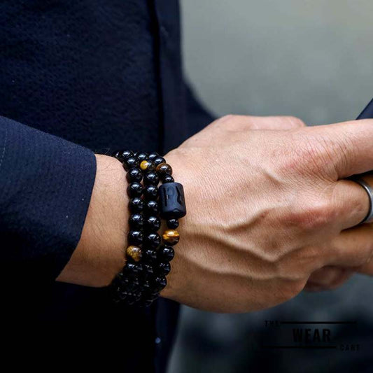 Natural Black Agate Tiger eye Stone Bracelet