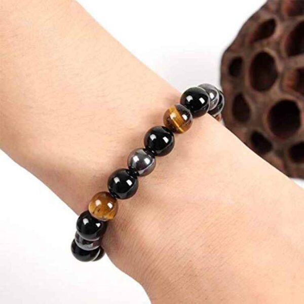 Hematite Black Obsidian Tiger Eye Stone Triple Protection Bracelet